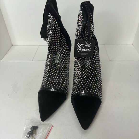 Karl Lagerfeld Mid Log Boot Pandara II Blk Net Textile W/Silver Women’s Size 7 - Picture 1 of 6